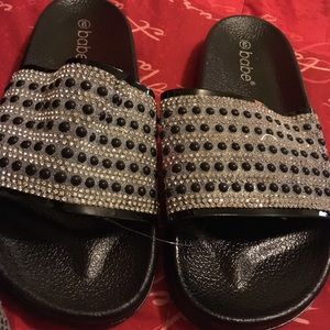 Comfortable, Onyx, Rhinestone slipper sandals